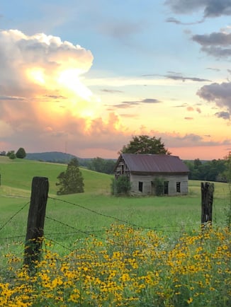 Barn at sunset