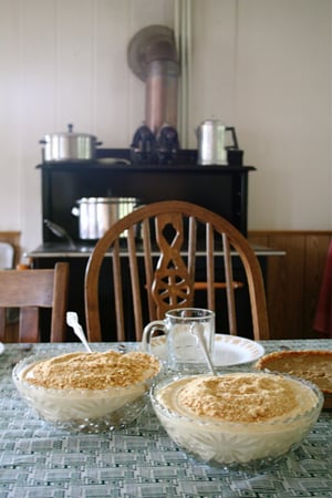 Egg nog in front of old stove