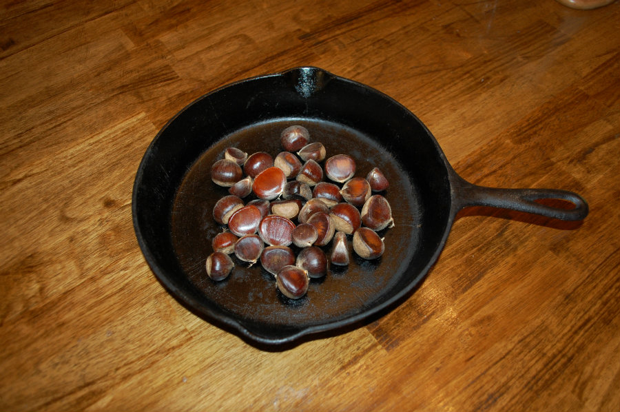 chestnuts roasting in frying pan