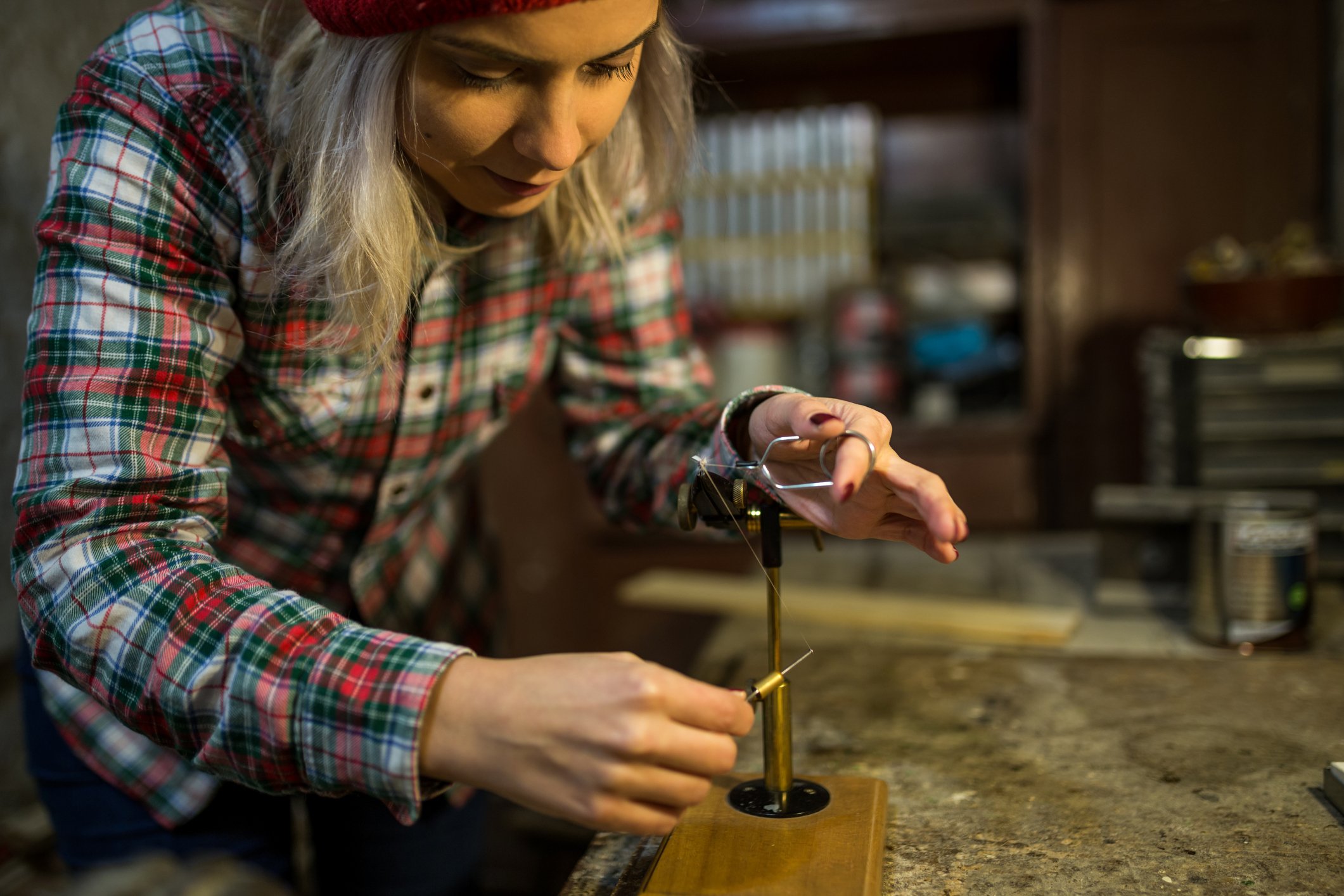 Woman Tying Fly